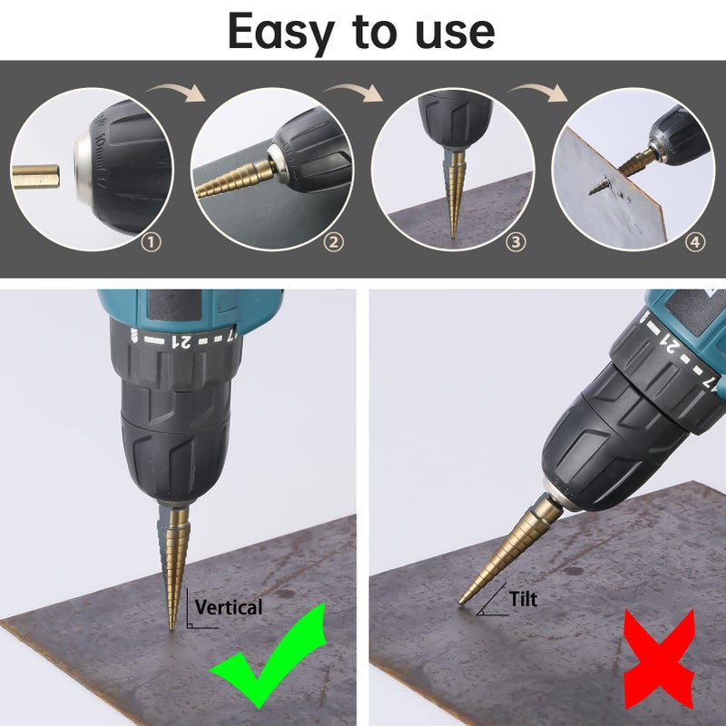 IRONANT Step Drill Bits, 5PCS HSS Titanium Step Drill Bit Set, 50 Sizes High Speed Steel Step Bits for Metal with Aluminum Case - Image 5